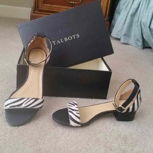 Talbots Leather & Fur Square Heel Sandal Sz 8 1/2